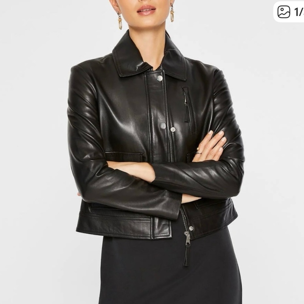 Club Monaco Front Zip Black Leather Jacket